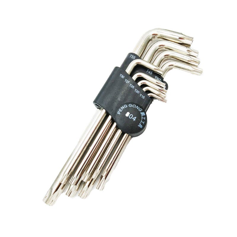 XMHF T15-T55 Long Arm Security Tamper Proof Torx Key Wrench Set Repairing Tool Silve 9 in 1 - Image 1